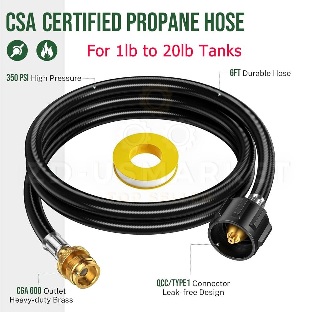 6FT Propane Adapter Hose LP Tank 1lb to 20lb Converter For QCC1 Type1 Gas Grill