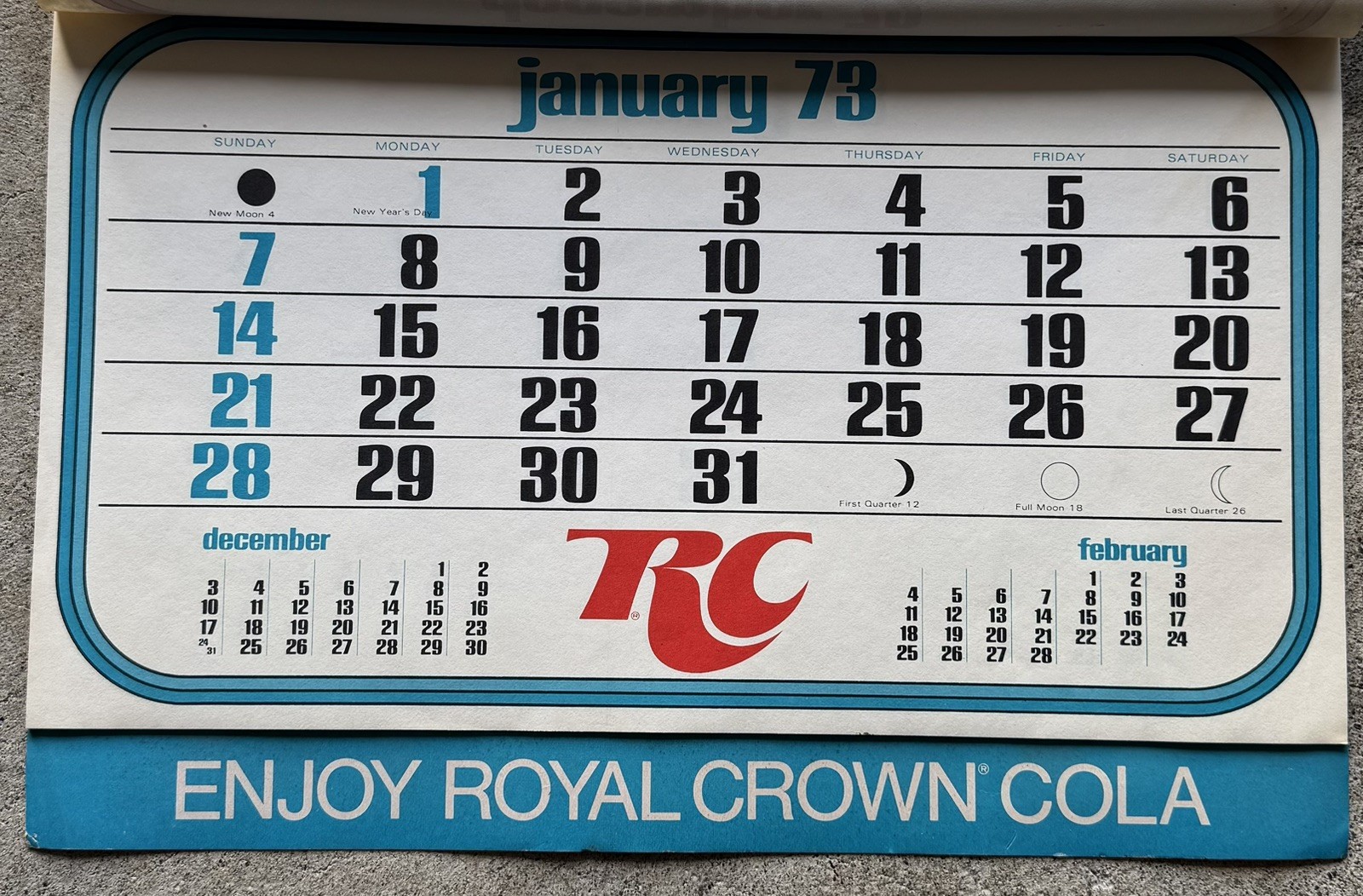 Vintage 1973 RC Cola African American Advertising Calendar Royal Crown Soda