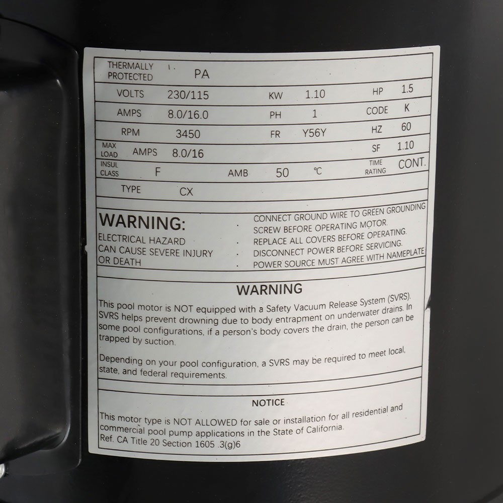 Pool Pump Motor 1.5 Hp Pool Pump B2854 B2854V1 Square Flange Swimming Pool Pump