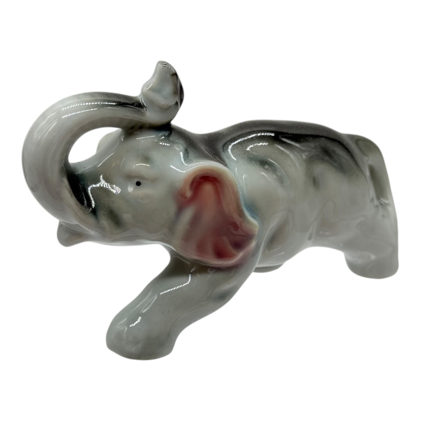 Elephant Figurine Trunk Up Gray Pink Ears Vintage Decor Vintage Collectible
