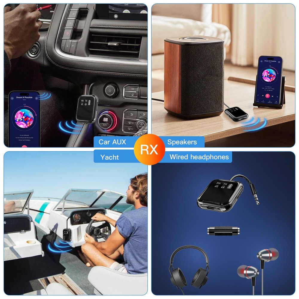 Bluetooth 5.4 Transmitter Receiver, Low-Latency for Gaming/TV/PC/Gym,2-in-1 D...