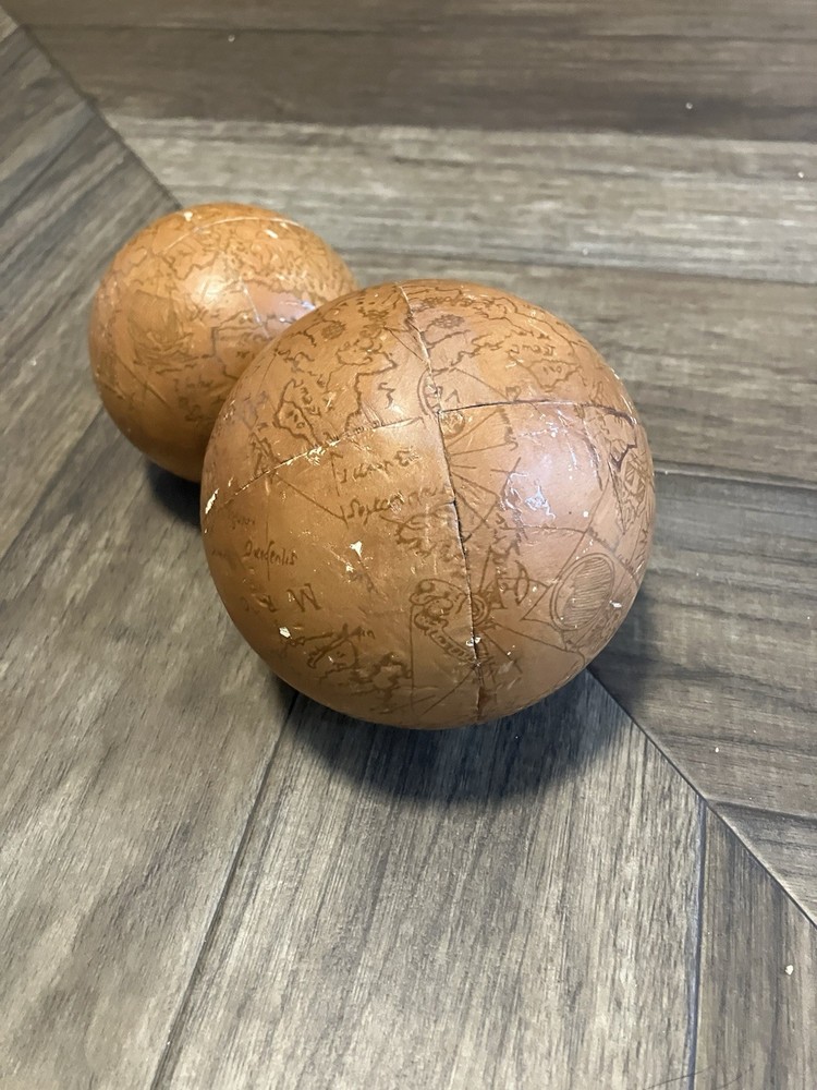Antique Celestial Globe Leather Decrorative Ball Set Of 2