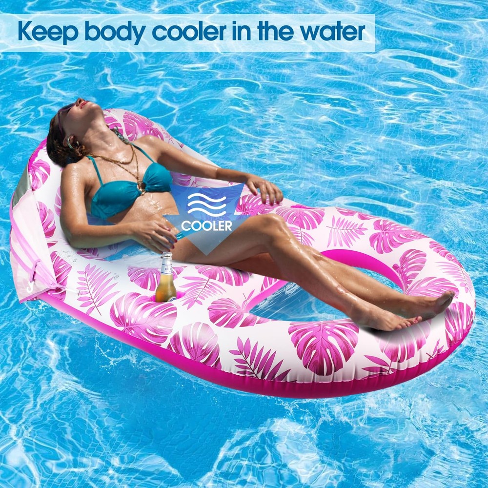 Extra Large Inflatable Pool Float with Canopy and Cup Holder - Pink