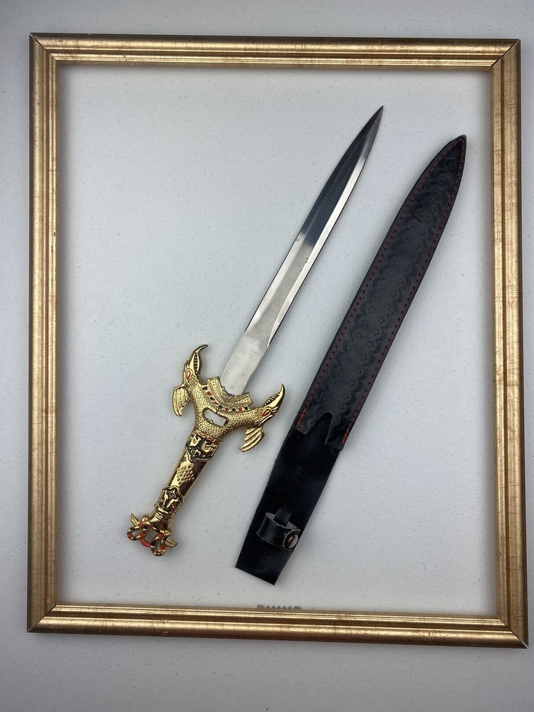 Decorative Dagger Heavy Gold Tone Handle (Needs TLC) 12” Blade