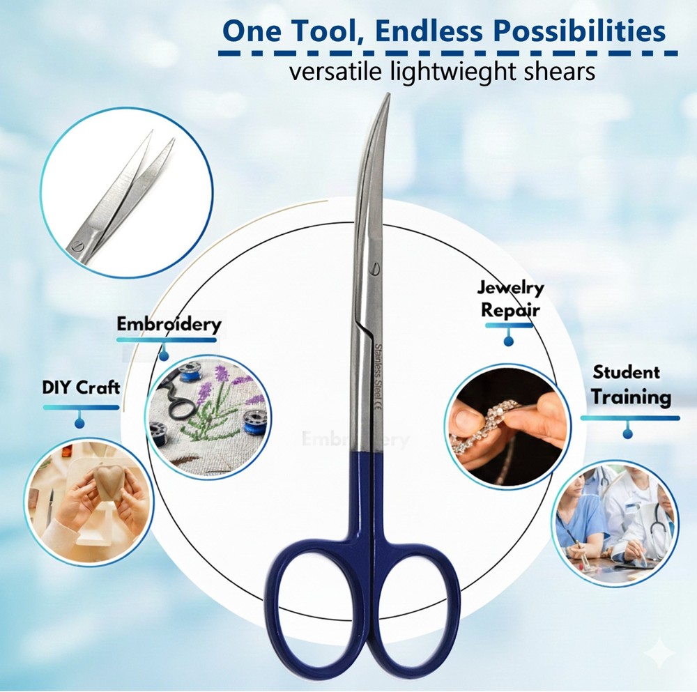 4.5" Micro IRIS Scissors Curved Pointed Tips Dental Veterinary Shears-BlueHandle