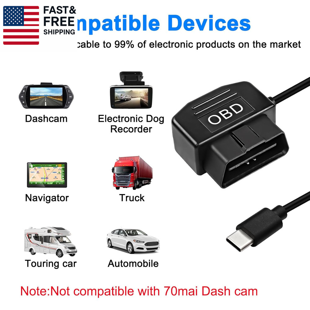 OBD Power Cable for Dash Camera Type C OBD2 Power Cable Adapter Hardwire Charge