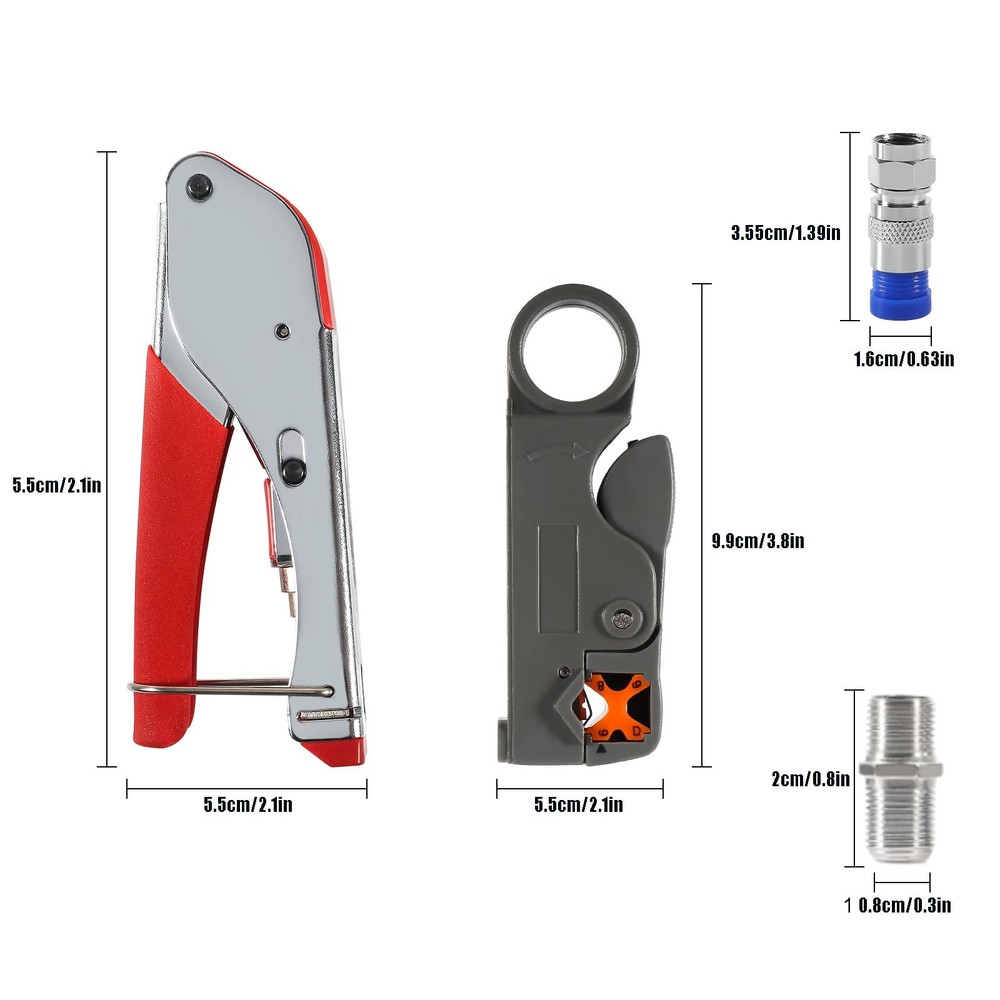 AEDIKO Coax Cable Crimper Coaxial Compression Tool Kit Wire Red and Silver