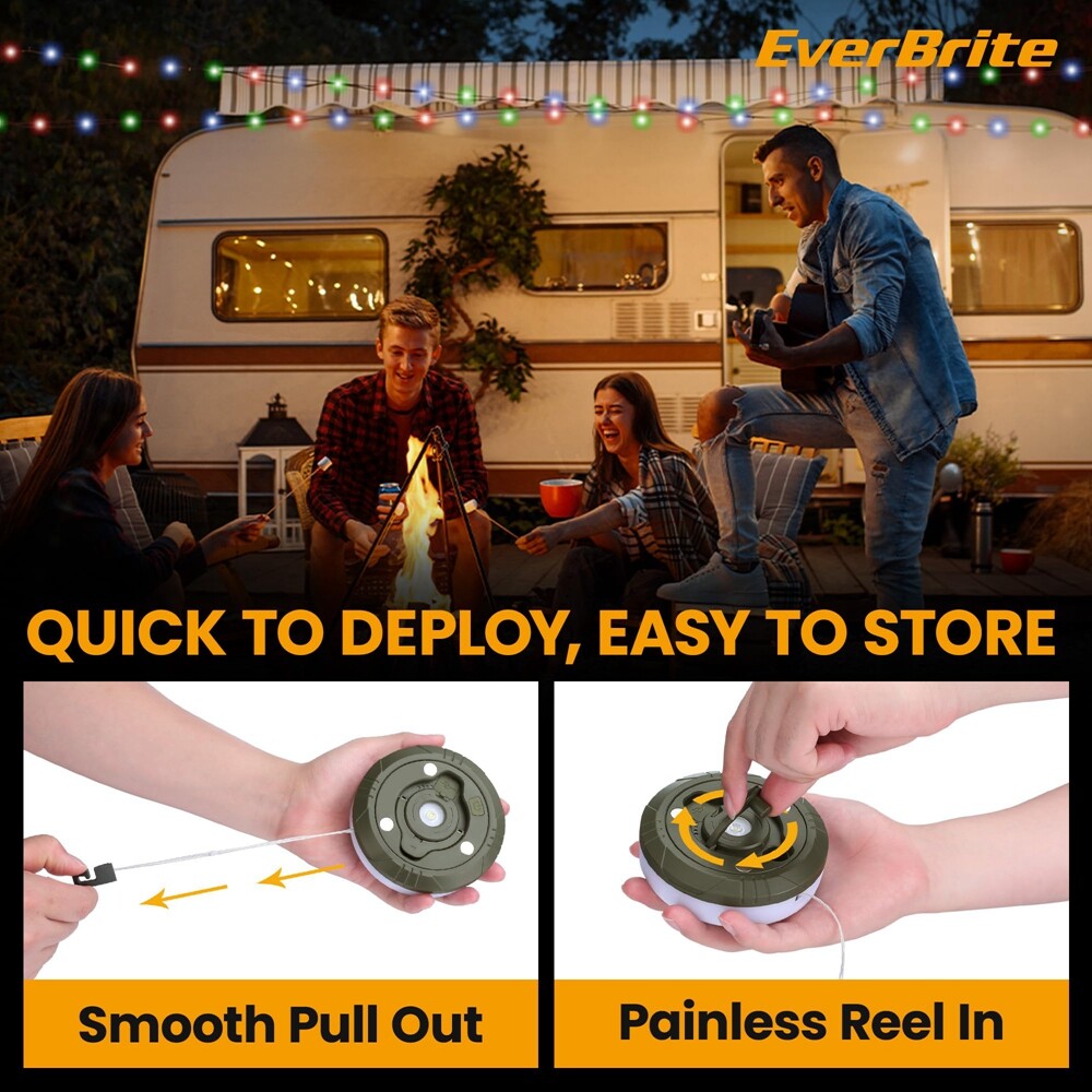 EverBrite Rechargeable LED Camping String Light 29.5FT Outdoor Tent Light 8 Mode