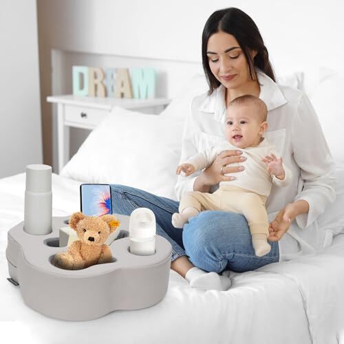 Couch Cup Holder Pillow, Sofa Organizer Caddy Bed Refreshment Tray for PUGrey
