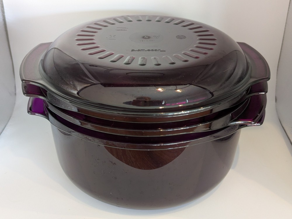 Tupperware Microwave Stack Cooker Steamer Purple 4 Piece Set