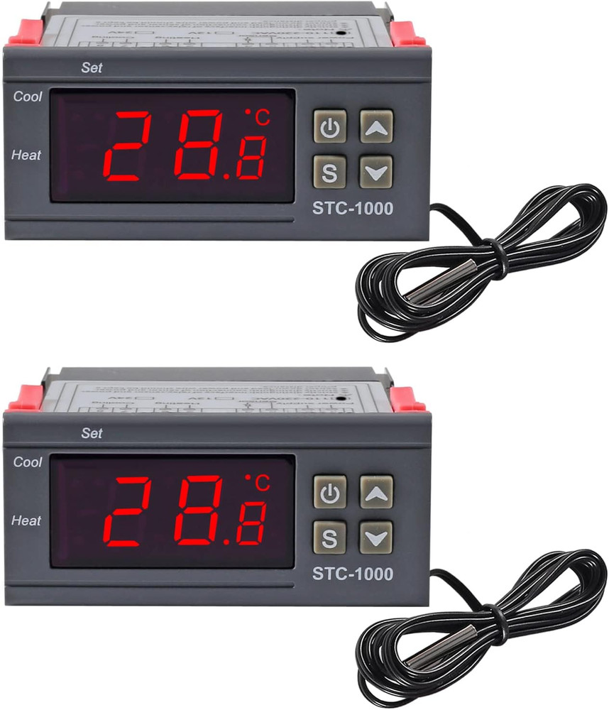 2 Pack STC-1000 AC 10A 110V-220V All-Purpose Digital LED Temperature Controller