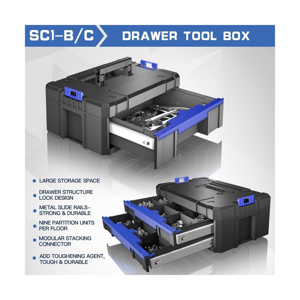 4 Tier Stackable Rolling Tool Box with Wheels | Modular Tool Organizer Box St...