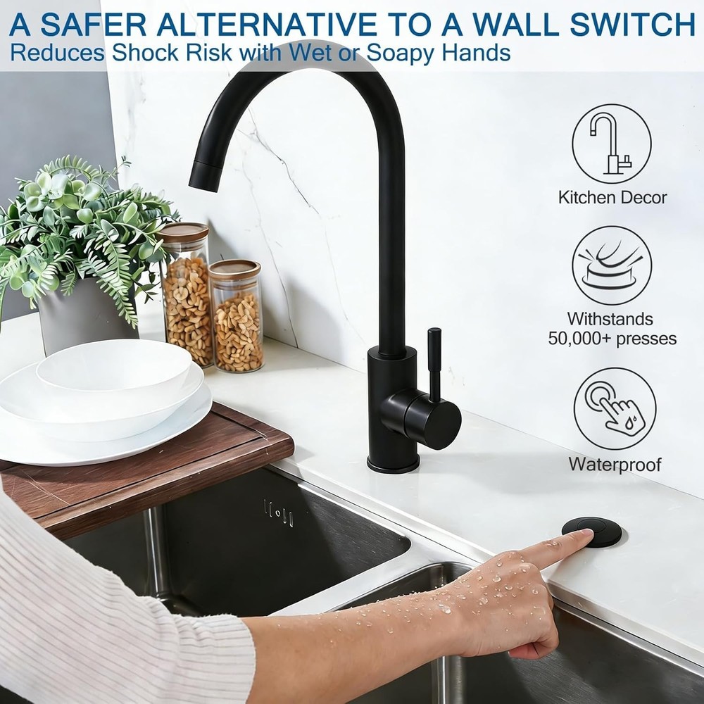 Garbage Disposal Air Switch Kit - All Metal, Listed Long Push Button for Was...