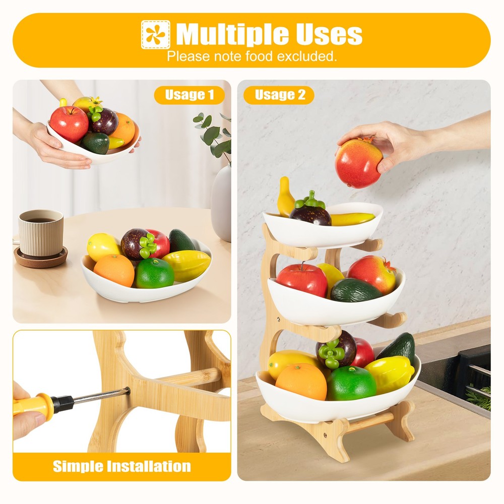 3 Layers Kitchen Fruit Tray White Storage Rack Vegetable Snack Candy Rack Holder