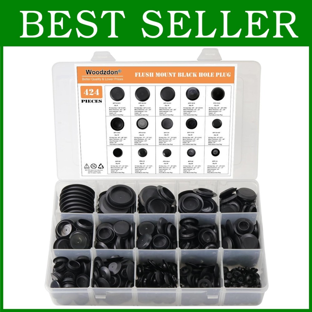 Automotive Black Plastic Plug Set - 424pcs, Assorted Sizes