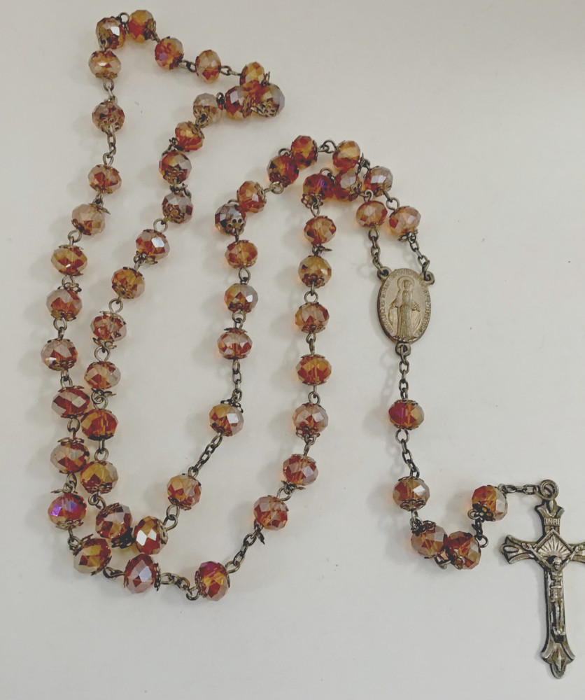ROSARY IN AMBER AURORA BOREALIS BEADS