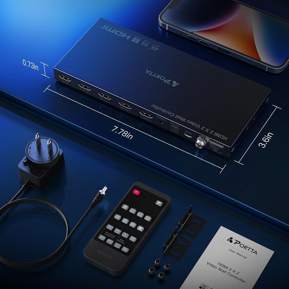 HDMl Video Wall Controller 2x2 4K, Video Wall Processor with 11 Splicing Mode...