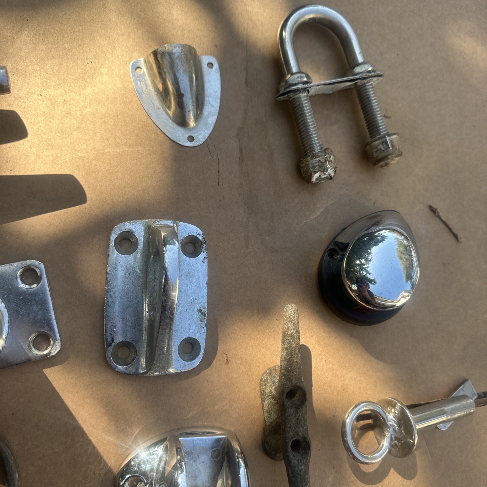 Lot of 32 Pc. Vintage Chrome Boat Cleats, Mounts, Marine Sailing Boating Rigging