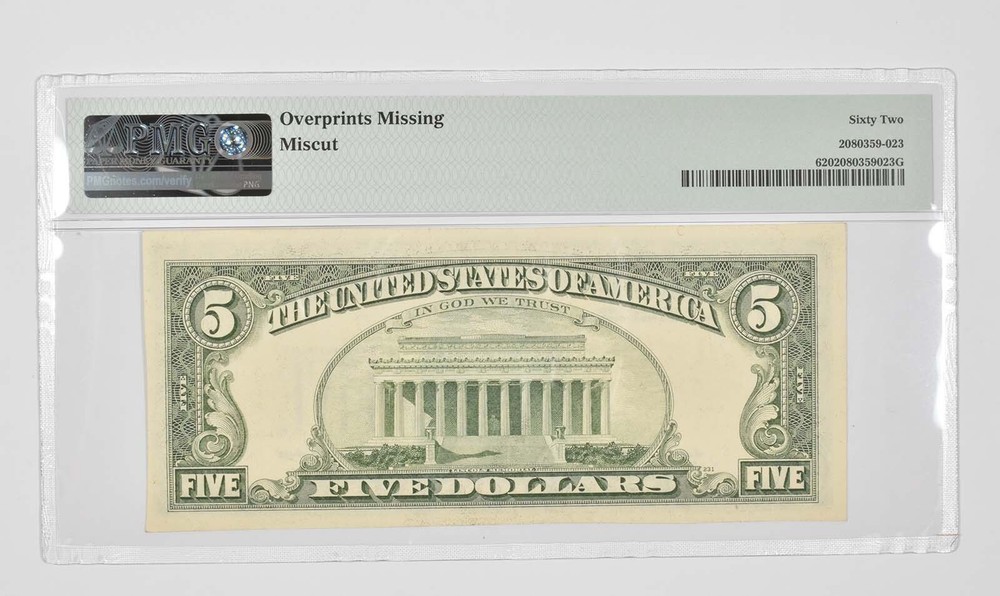 $5 1985 FRN - PMG - 62 UNC Fr# 1978 - Missing Print Error *0908