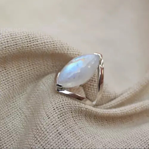 925 Sterling Silver Rainbow Moonstone Handmade Beautiful Ring All Size R49