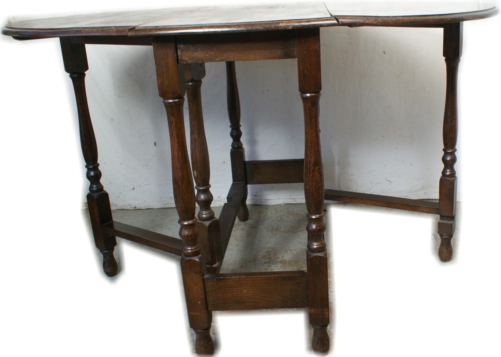 Solid British Tiger Oak Shabby Antique Drop Leaf Gate Leg Table England