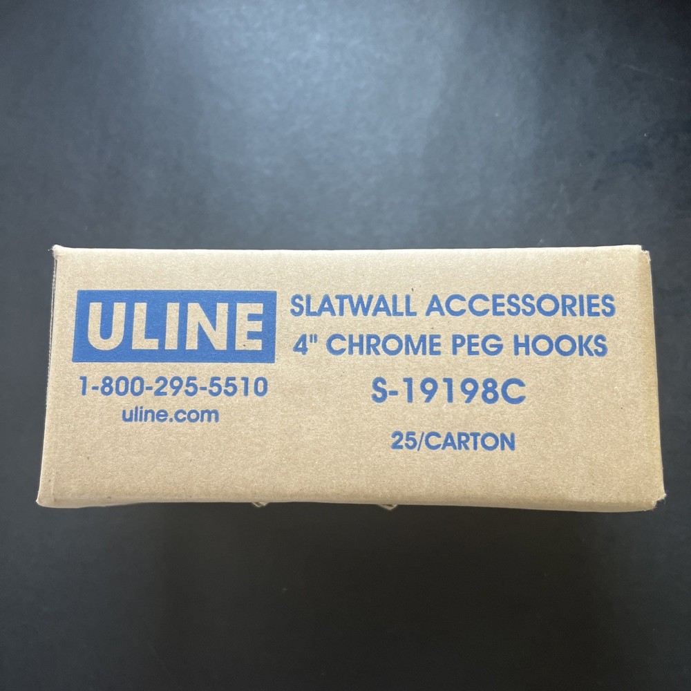 Uline Slatwall Accessories 4" Chrome Peg Hooks
