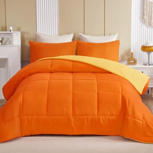 Lightweight Reversible Size Comforter Set, Down Queen Orange/ Yellow