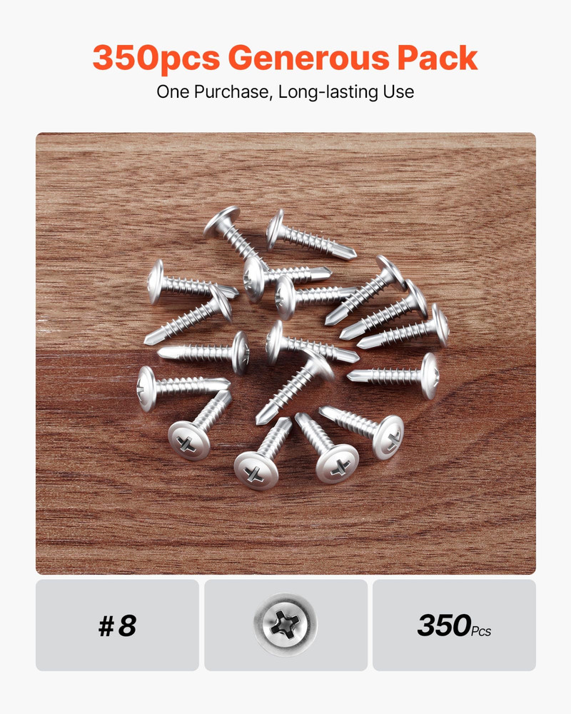#8 Self Drilling Wood Screws, Silver