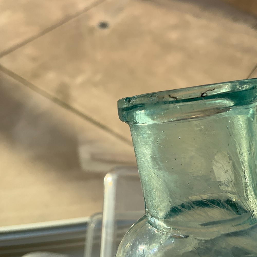 UNIQUE SHAPE RESTORFF & BETTMANN NY 1880s BOOT BLACKING BOTTLE HAND BLOWN