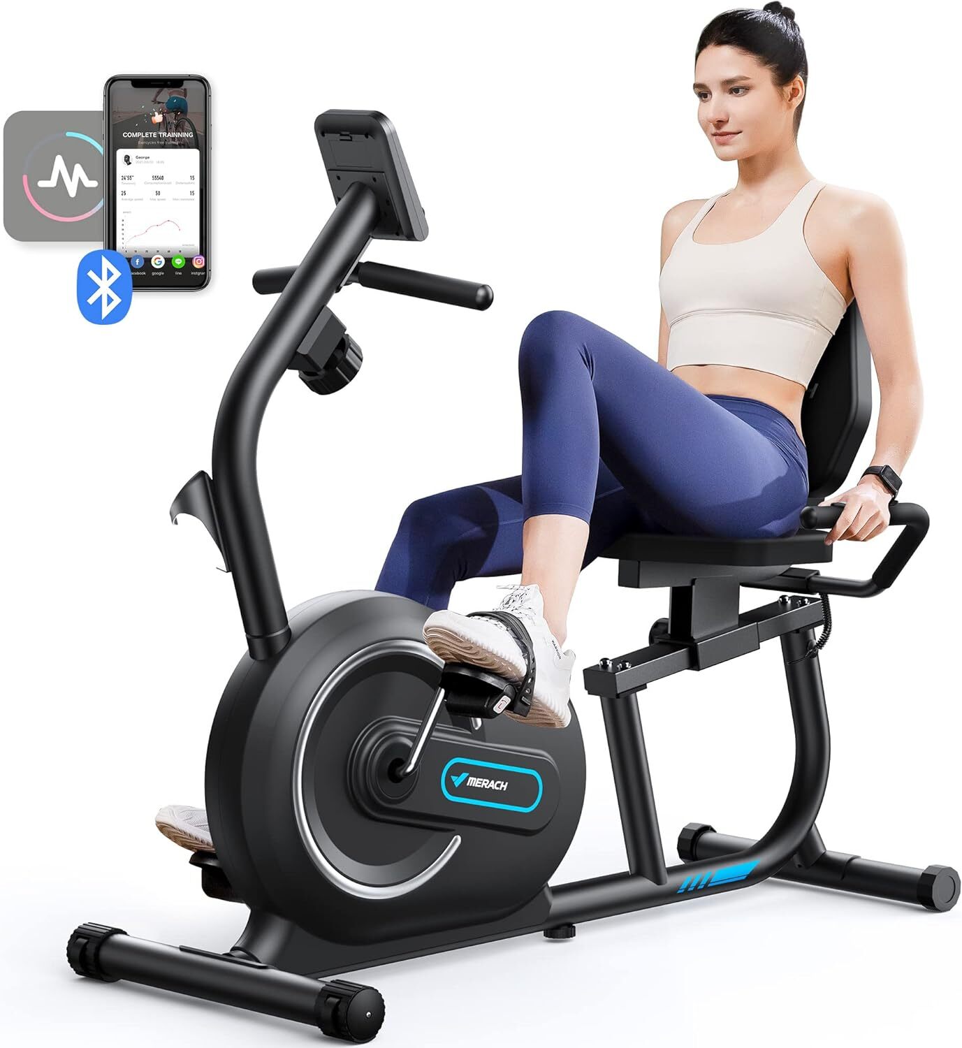 MERACH S08 Recumbent Exercise Bike Workout Machine Full Body Fitness Bluetooth
