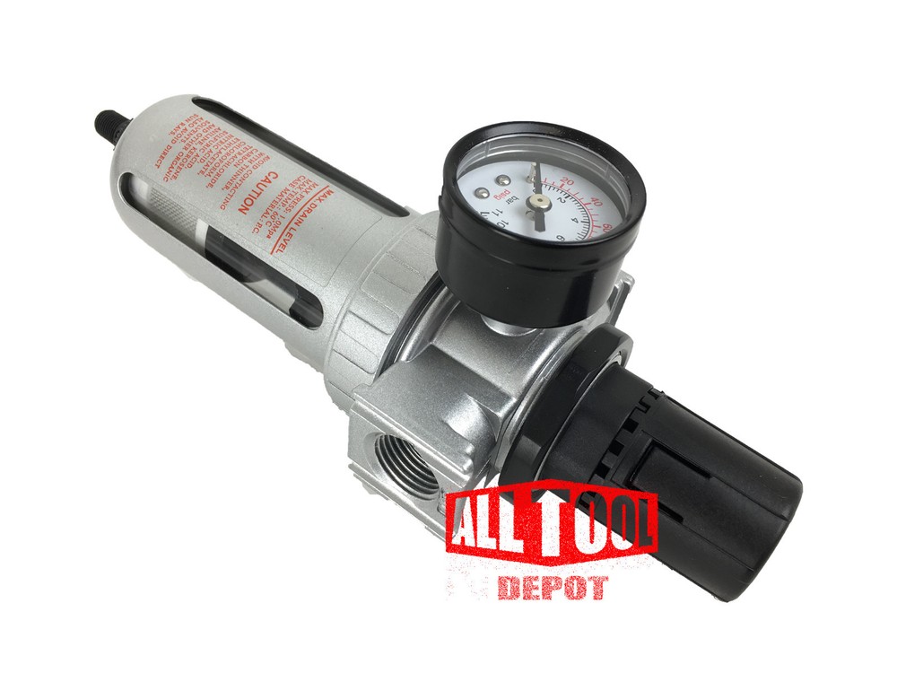 1/4" Mid Flow Air Compressor Regulator & Filter Combo w/ Gauge /Auto Drain