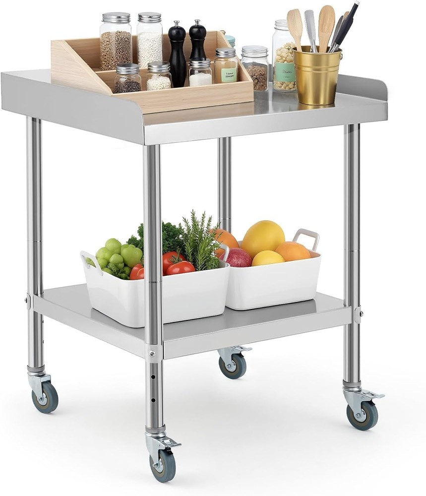 Stainless Steel NSF Kitchen Restaurant Work Prep Table with Wheels & Backsplash