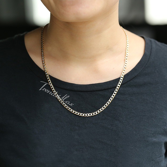 4mm 18-30" Diamond-Cut Curb Cuban Link Gold Plated Chain Necklace Men Women Gift