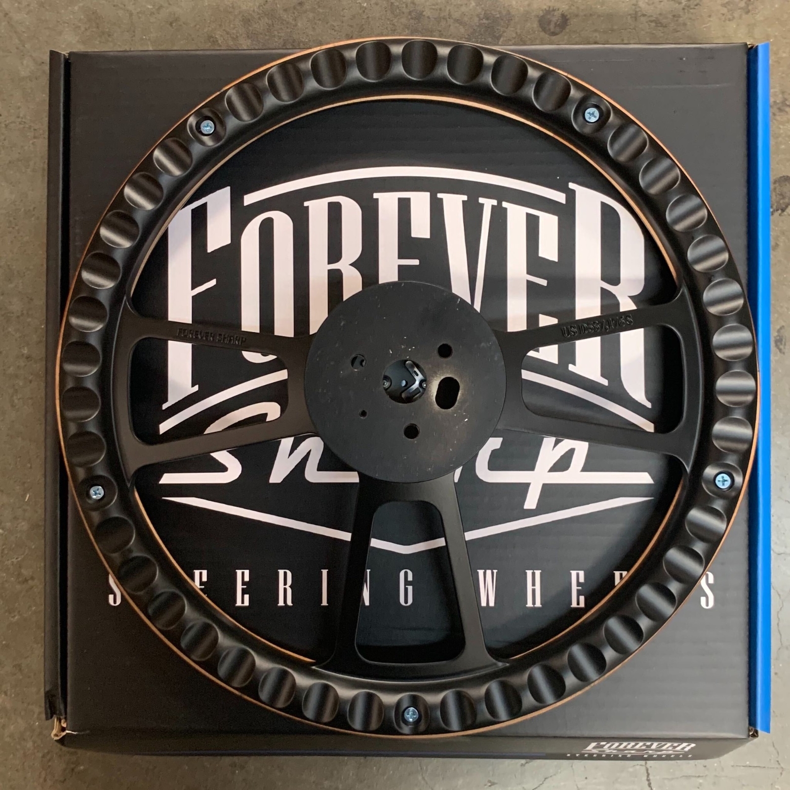 14" Black Billet Steering Wheel Dark Burnt Flame Pine Wood Real Aluminum Rivets