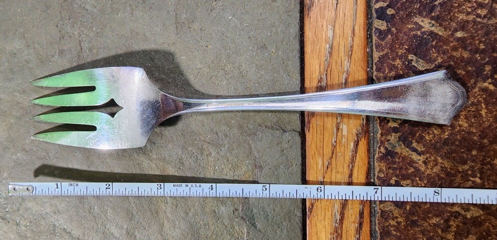 ✅ONEIDA PAR PLATE ANTIQUE c1917 VERNON/ ASHLEY SILVERPLATE MEAT 🥩 SERVING FORK