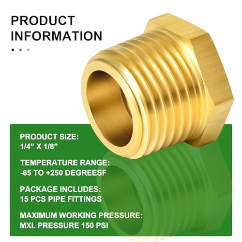 PCS Brass Reducer Hex Bushing Threaded Pipe Fitting 1/4" MNPT x 1/8" FNPT 10