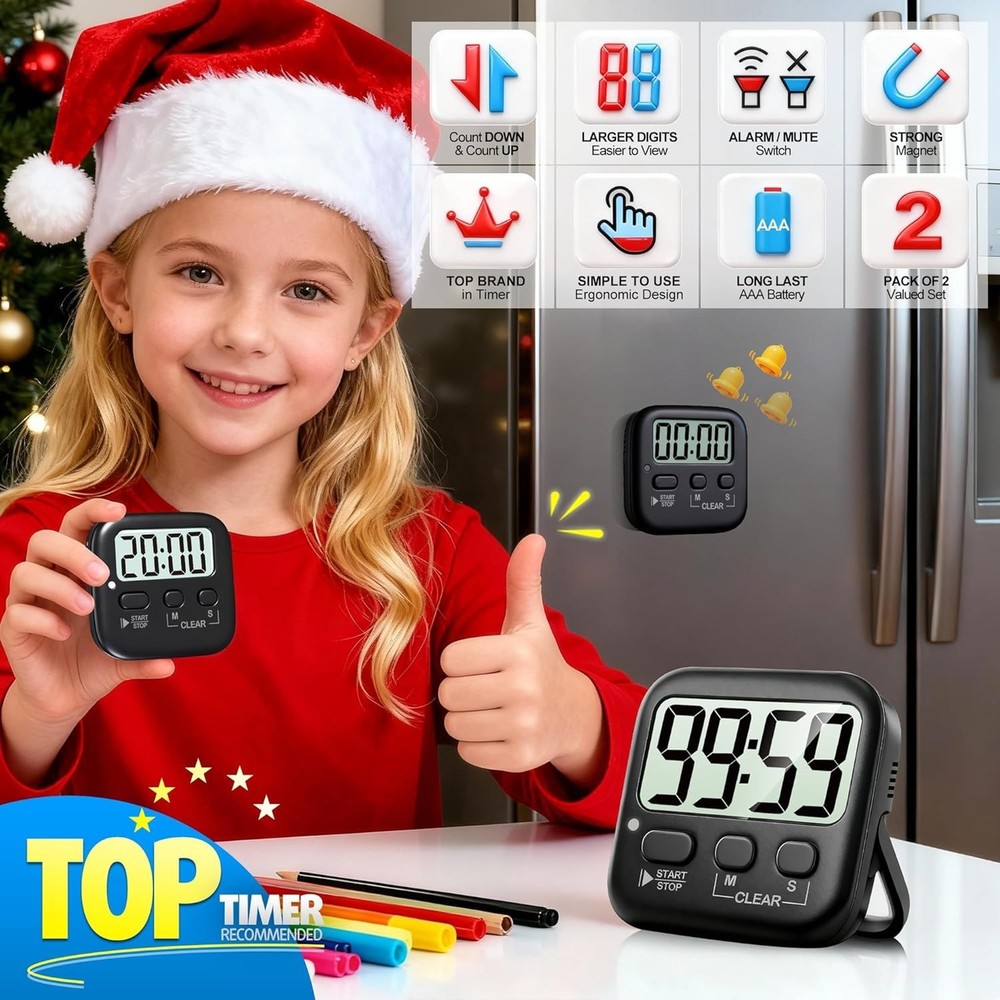 Versatile 2 Pack Countdown Timers with Memory - For Cooking, Classroom, Exercise