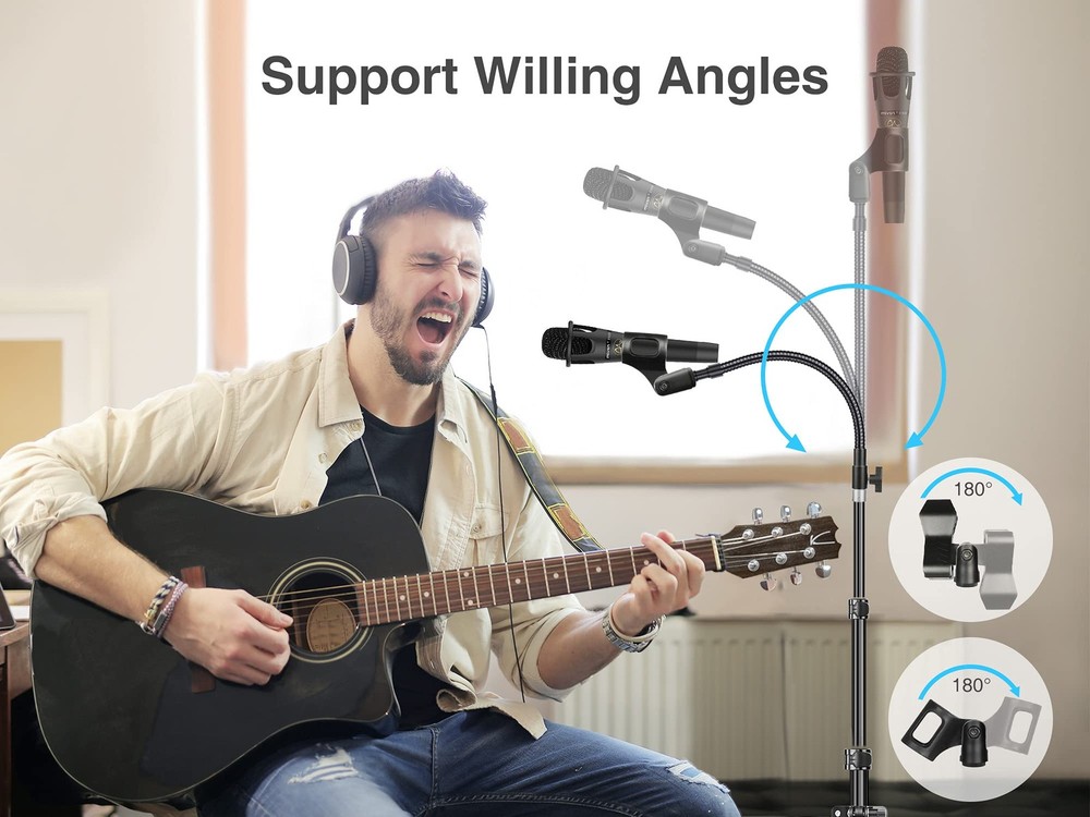 Aluminum Foldable Microphone Stand, 82’’ Tall & Height Adjustable Mic Stand