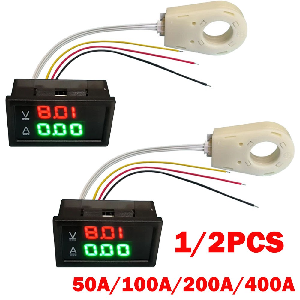 1/2Pc Hall Current Voltmeter Dual Digital Display DC 0-300V ± 50A/100A/200A/400A