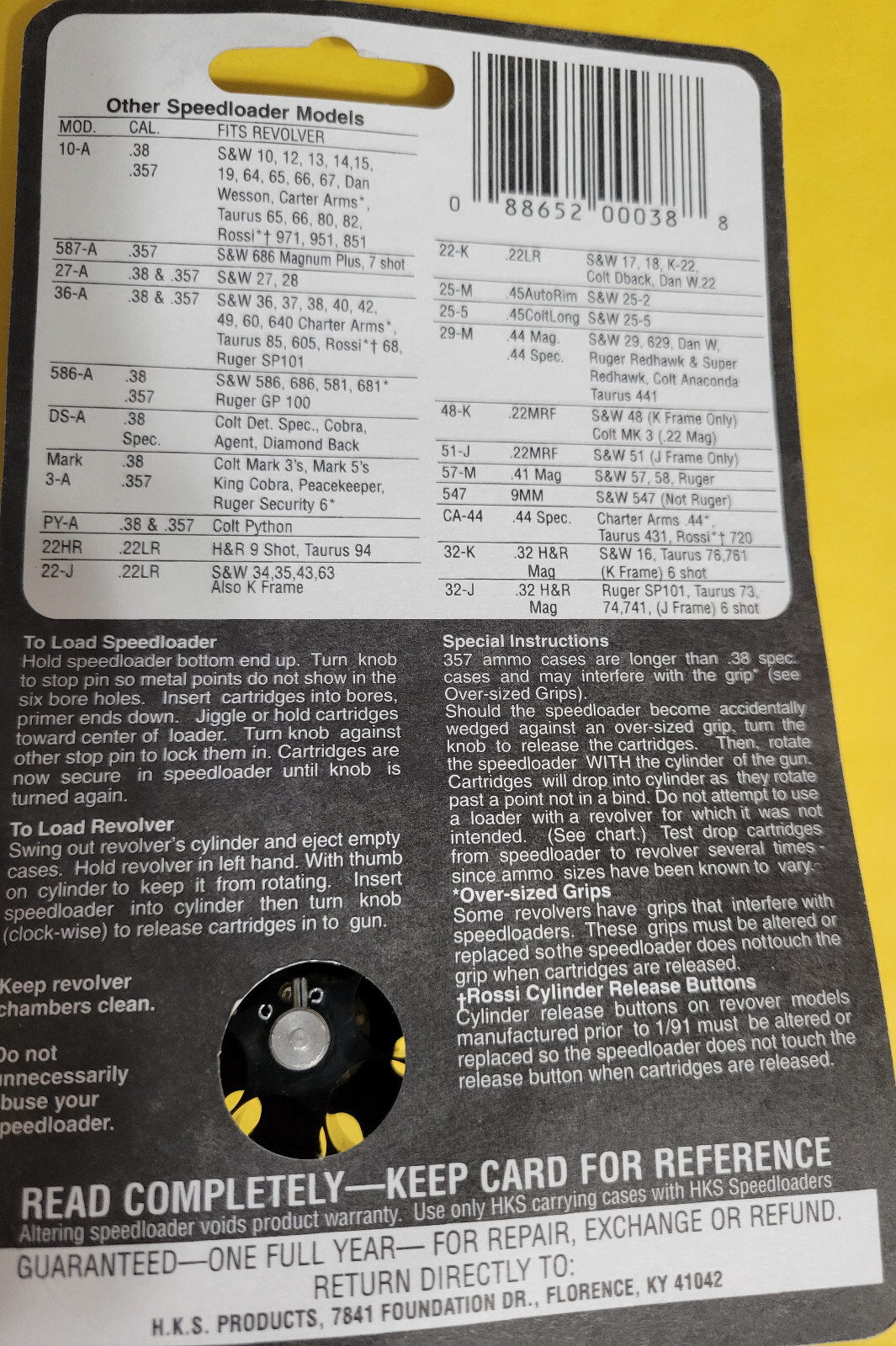 HKS Speedloader DS-A for 6 shot 38spec Colt - Detective Special, Cobra - NEW