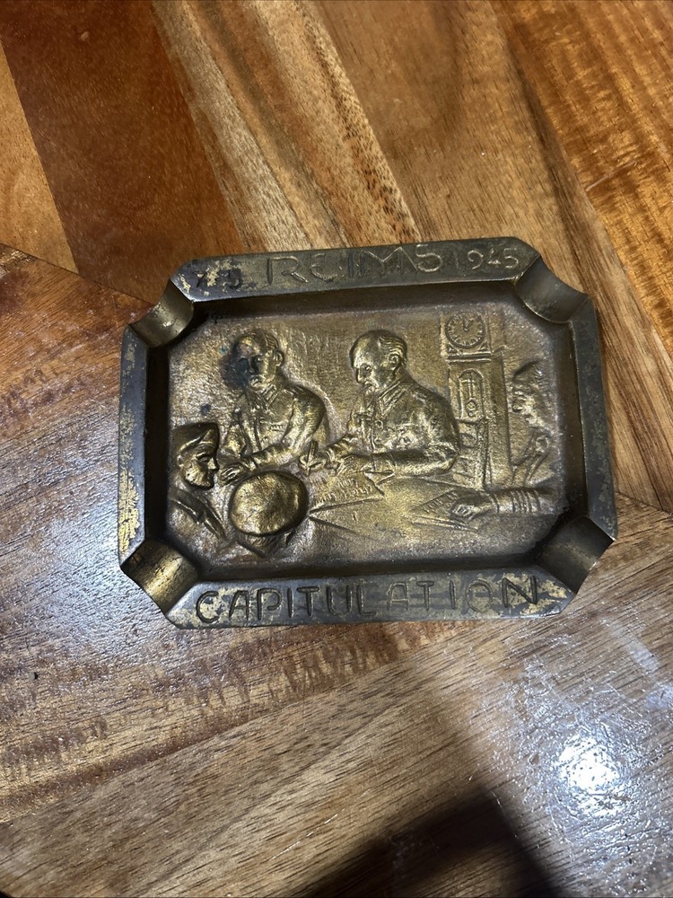 World War II 1945 Reims Capitulation Brass Ashtray