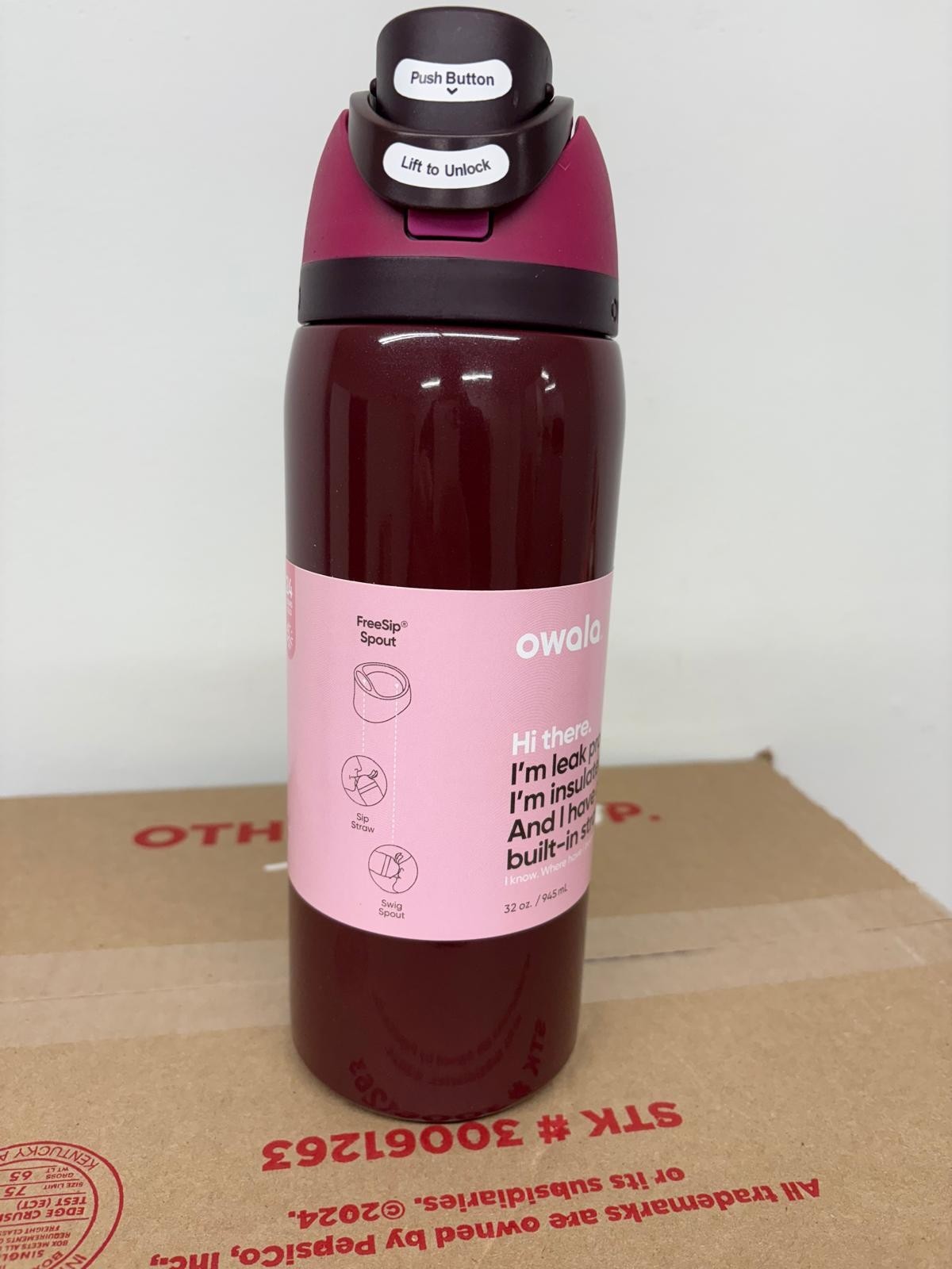 Black Cherry Owala FreeSip 32 oz Water Bottle Stainless Steel Cup NWT FreeShip