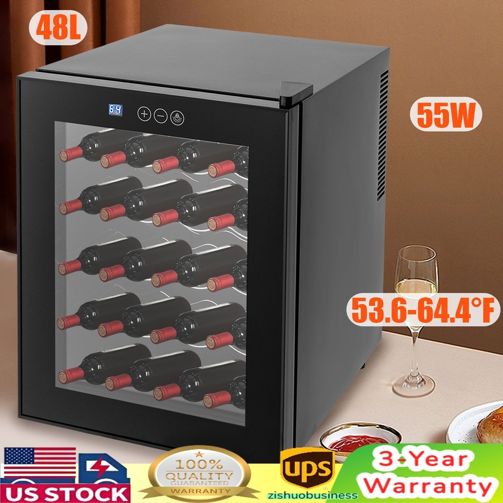 Black Wine Fridge 48L 20-Bottles Small Wine Cooler Rectangular Wine Cellar 110V