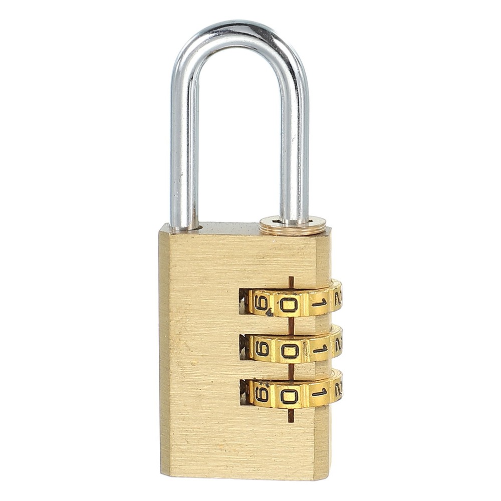 Brass Combination Lock 2.8", 3 Digit Resettable Combination Padlock Gold