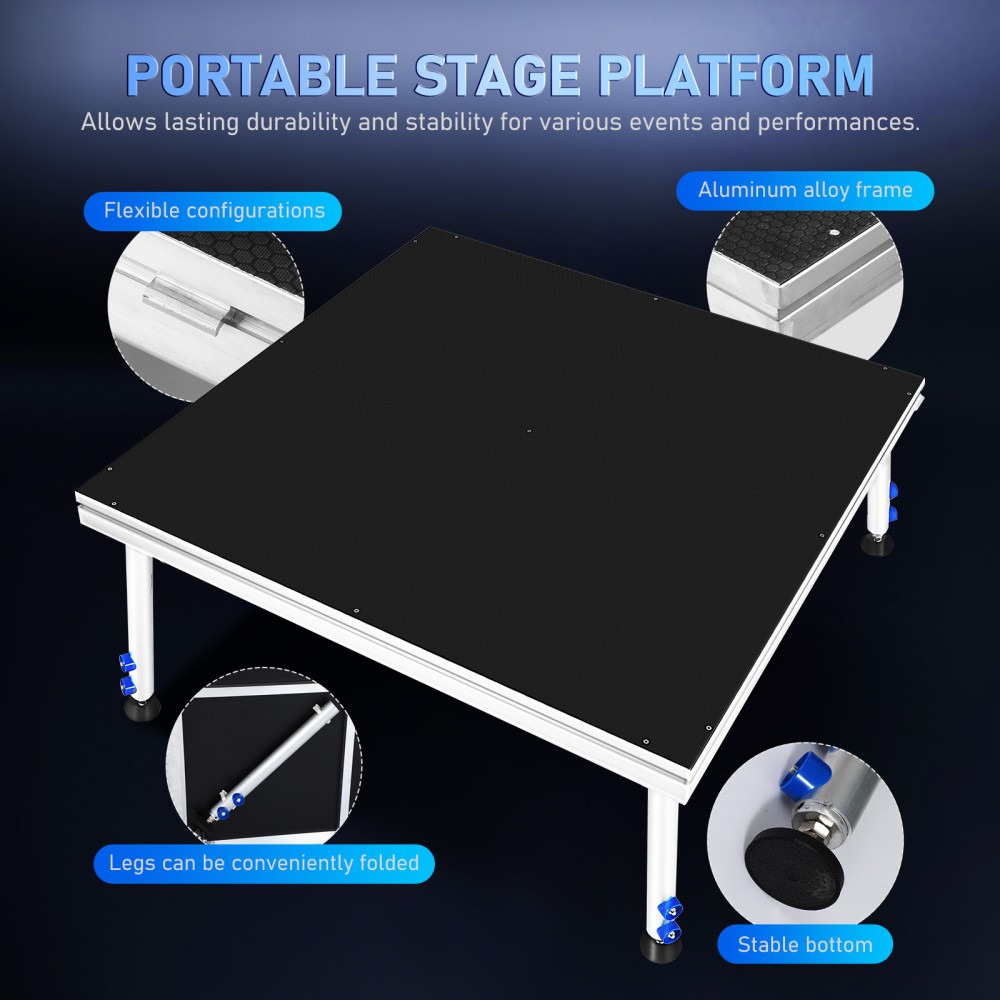 TOYANDONA Portable Stage with Height Adjustable Riser 24" -40" Platform Modular
