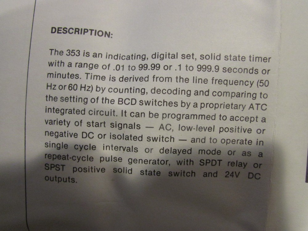ATC 353A346C10UX Timer Series 353 Shawnee II IC Digital Programmable Timer.