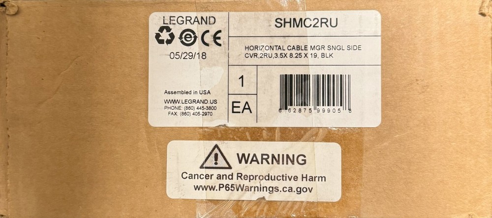 LEGRAND ORTRONICS SHMC2RU SINGLE SIDED CVR HORIZONTAL CABLE MANAGER, RACK MOUNT