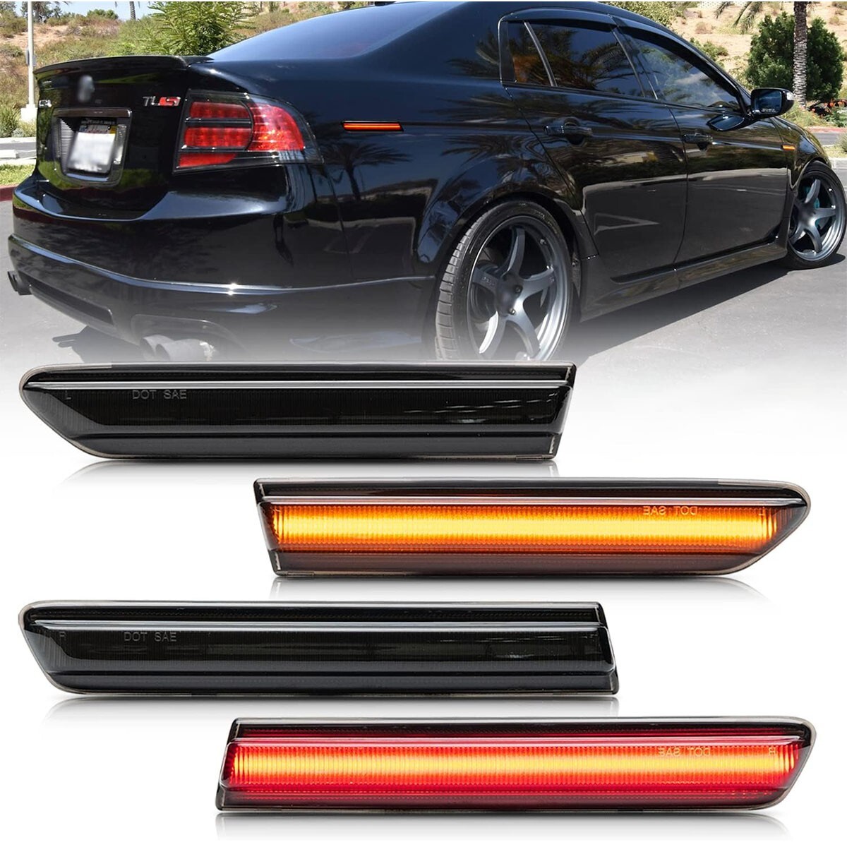 4PCS For 2004-2008 Acura TL Smoked Lens LED Front Rear Fender Side Marker Lights