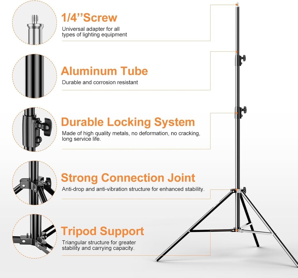 Spring Cushioned 2 Pack Light Stands - Safe & Reliable for Equipment Support