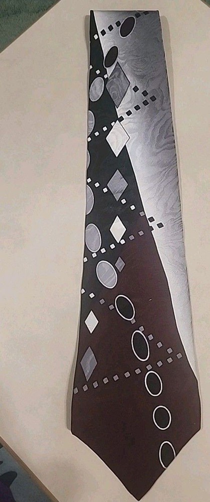 Palatina Vintage Silk Tie Black Maroon Gray White Diamond Pattern